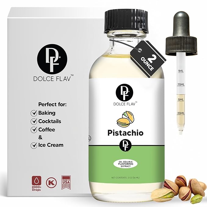 Natural Pistachio Oil Flavoring – 2 Ounce Oil-Soluble Premium Flavoring for Chocolate, Desserts & Baking | Ideal for Dubai Chocolate, Truffles, Cakes & More