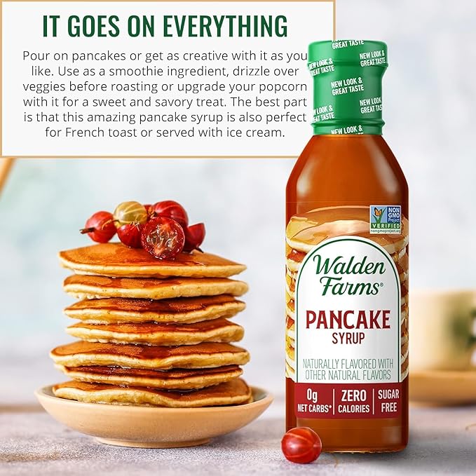 Walden Farms Pancake Syrup – Perfect for Pancakes, Waffles, Desserts – Zero Calorie, Sugar-Free, Low Carb, Keto-Friendly, Gluten-Free, Vegan – 2-Pack, 12 oz Bottles