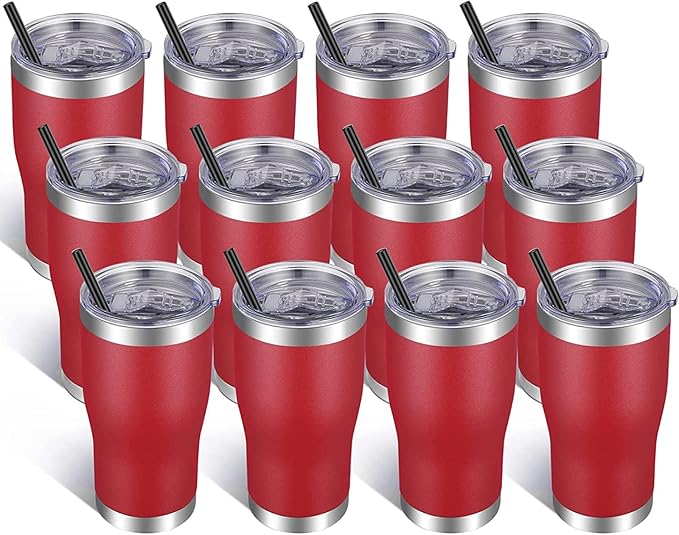 VEGOND 20oz Tumbler Stainless Steel Tumbler Cup with Lid And Straw Vacuum Insulated Double Wall Travel Coffee Mug(Brick Red 12 Pack)