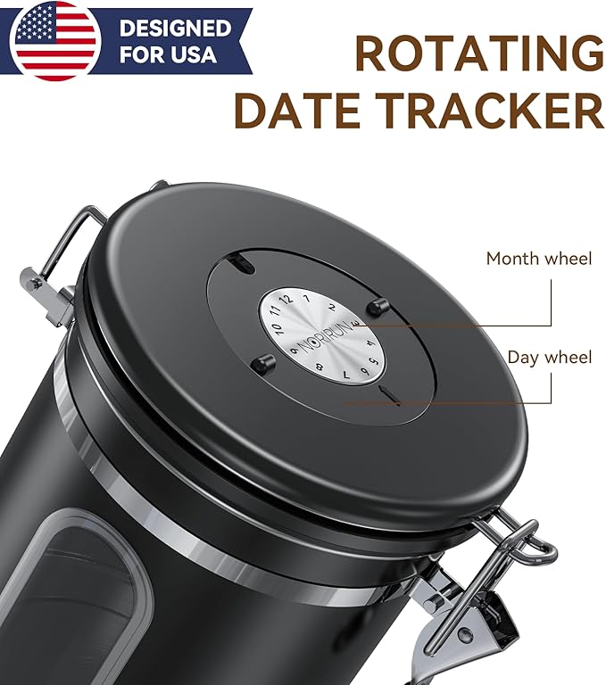 Coffee Canister With Window,16oz Stainless Steel Airtight Coffee Bean Storage Grounds Container with Date Tracker and Scoop,Grounds Kitchen Food Canister Jar for Beans,Tea,Sugar,Flour,Cereal