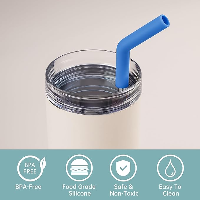 Tomorotec 6-Pack Stainless Steel Reusable Straw with Silicone Tip 3 Sizes, Metal Drinking Straws Fit for Stanley Quencher Tumblers 40oz, 30oz, 20oz, 14oz, Cleaning Brushes Included (Morandi)
