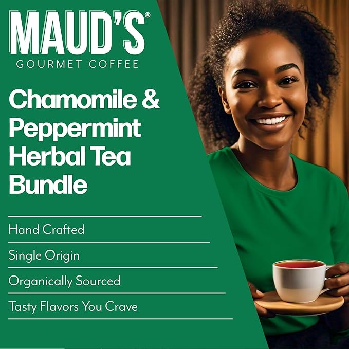 Maud's Organic Chamomile Lavender & Organic Peppermint Tea Bundle, 48 ct, Recyclable Single Serve Pods – 100% Gourmet Blended Tea Leaves, Compatible with Keurig K Cups Maker