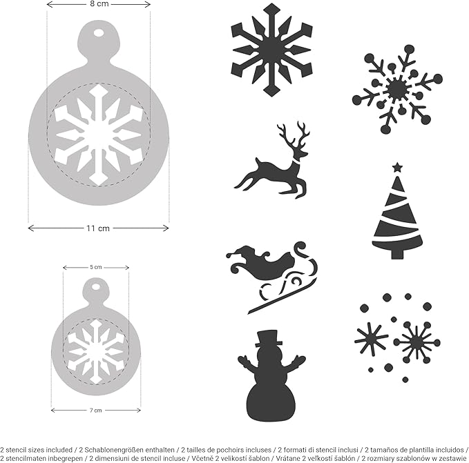 NAKLEO Coffee Stencils and Cookies Decoration 14Pcs 2.8”x2.8” and 4.3”x4.3”, Reusable Plastic Baking Templates, Winter Snowflake Snow, Barista DIY Art Craft, Capuccino Latte Chocolate Cake Biscuit