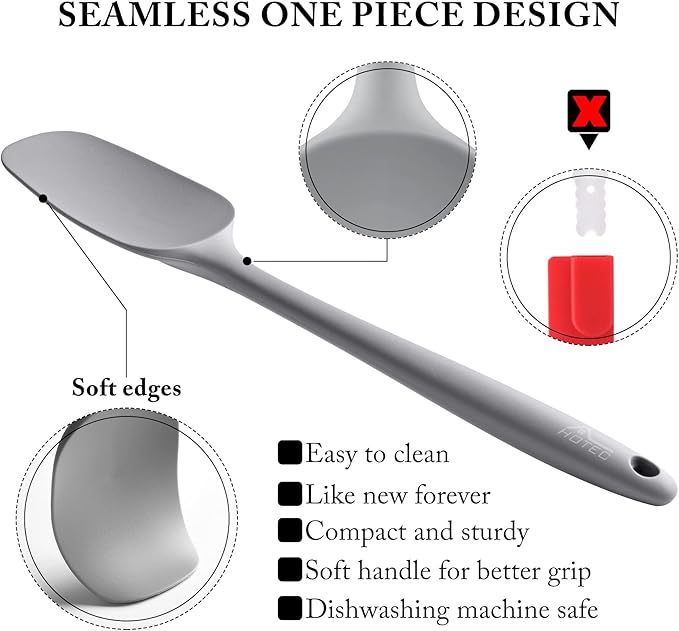 HOTEC 600℉ Heat Resistant BPA-Free Silicone Rubber Spatula Set,Kitchen Cooking Spatulas, Baking, Mixing for Non Stick Cookware, Dishwasher Safe, Set of 5 Grey