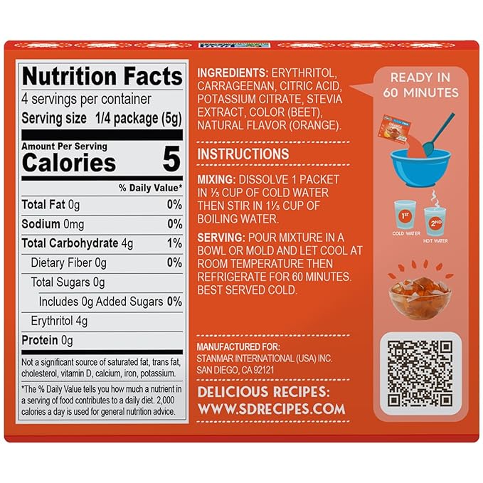 Simply Desserts Sugar-Free Orange Jel, 6-Pack – Vegan Dessert, Keto Snacks, Diabetic Friendly & Kosher, 1.7 Oz Ea