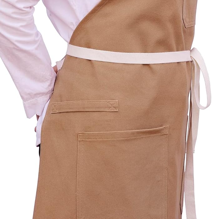 Kitchen Apron, Mens Womens Professional Chef Bib Apron for Cooking Grill BBQ, Cotton with Pockets Towel Loop and Adjustable Neck Straps