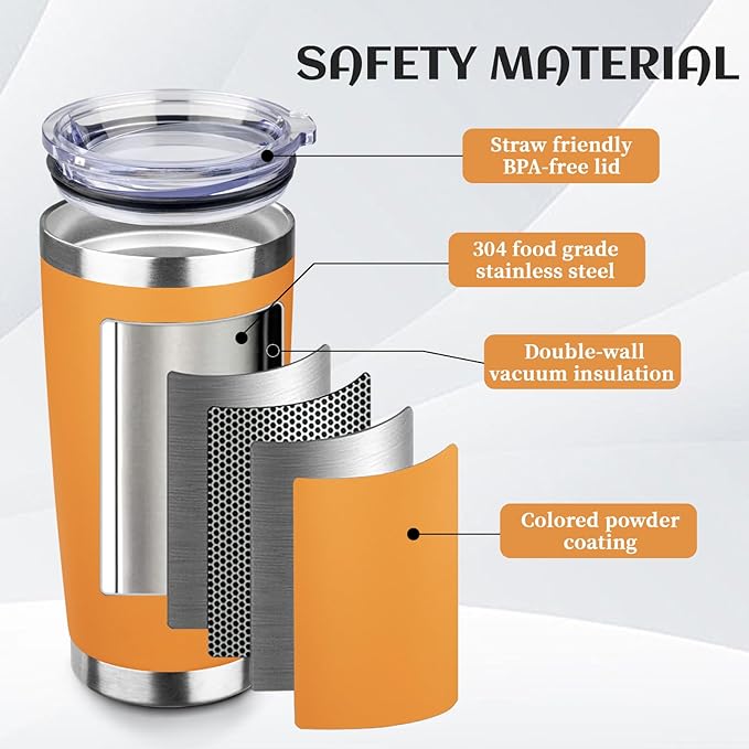 StarSpeed 20oz Tumbler Bulk with Lid, Stainless Steel Insulated Tumblers Double Wall Vacuum Insulated Travel Mug, Powder Coated Coffee Cups for Hot and Cold Drinks(Orange,6)
