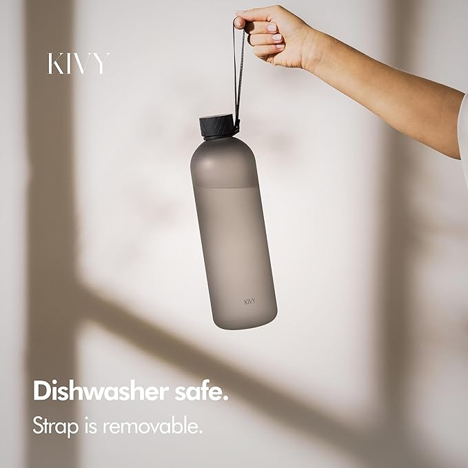 KIVY Large Water Bottle 50oz [Lightweight & Shatterproof] Fits Backpack & Cupholder for Travel, Sports, School - Black water bottle no straw - 1.5 Liter water bottles - 50oz Water bottle