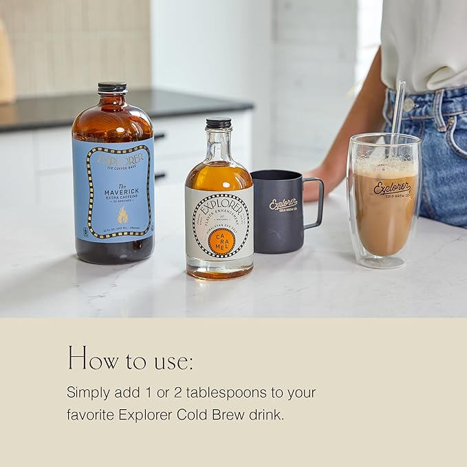 Explorer Vanilla Coffee Syrup Flavor, All Natural Gluten Free Flavoring for Drinks, Lattes, Cocktails & Shakes, 12.7 fl oz