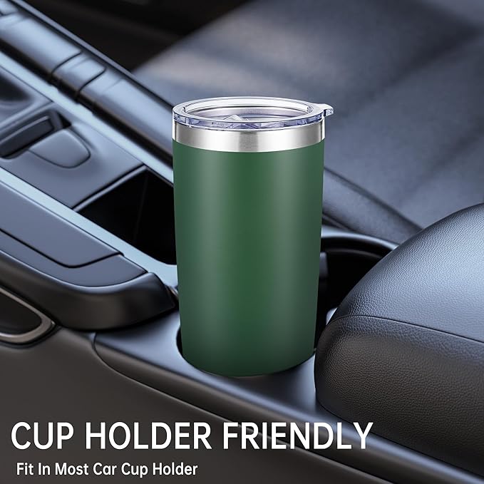 20 oz Tumbler Stainless Steel Tumblers with Lid Double Wall Vacuum Insulated Coffee Mug 20oz Powder Coated Cup for Hot and Cold Drinks, Dark Green, 1 pack
