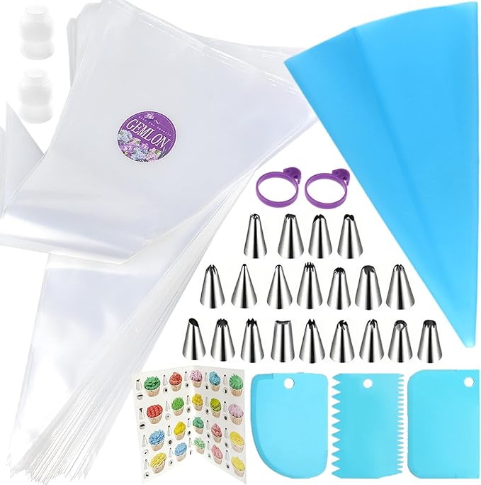 16 Inch Professional Piping Bags and Tips Set – 100Pcs Disposable Pastry Bags with Frosting Nozzles, Cake Decorating Kit for Cupcakes, Cookies, Icing, Perfect for Baking Tools and Kitchen Accessories