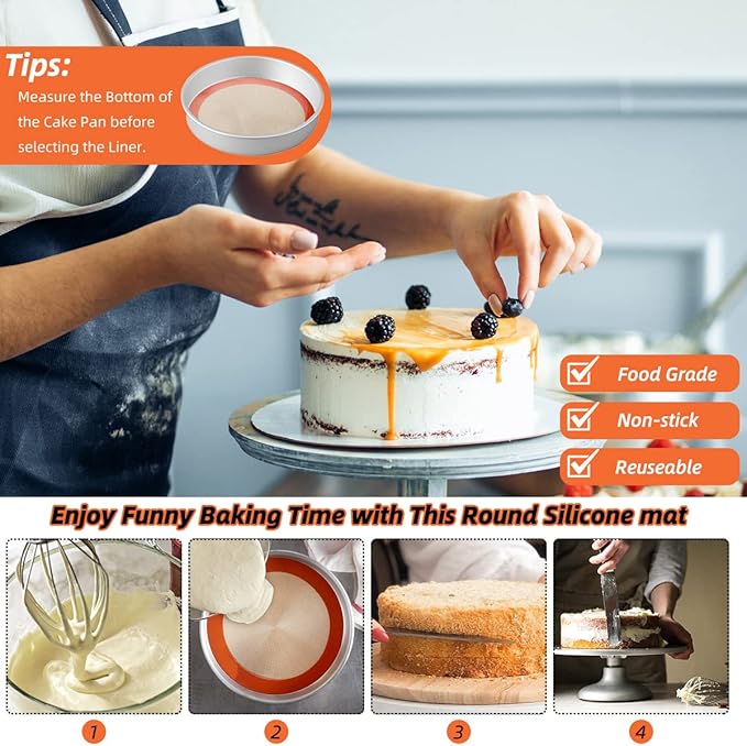 AMYONE Round Silicone Baking Mats for 10 inch Cake Pan, 10 Inch Tortilla Press Liner/Dough Mat for Cake/Tortilla/Pie/Pizza/Pastry, Food Grade Non-Stick Reusable(Round 9.65", 2PCS)