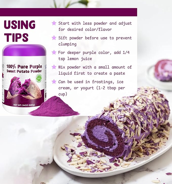 Purple Sweet Potato Powder 24oz (680g) - Natural Food Coloring for Baking, Drinks & Smoothies｜Ube/Purple Yam Alternative, Non-GMO, Gluten-Free, Resealable Fresh Pack