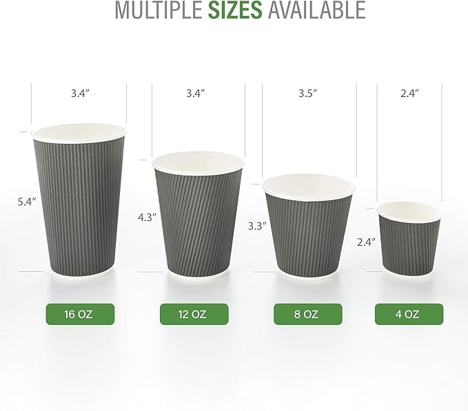Restaurantware 16 Ounce Ripple Wall Disposable Coffee Cups, 500 Insulated Gray Paper Tumblers with Rolled Rim Design, Lids Sold Separately for Hot Drinks like Tea, Hot Chocolate and More