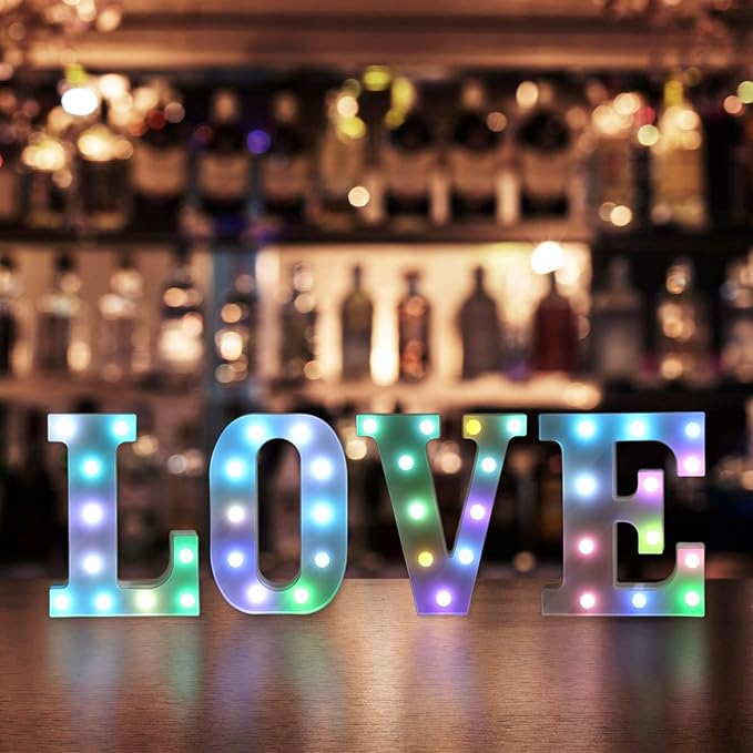 Foaky Colorful LED Letter Lights with Remote,Marquee Light Up Letters Sign for Night Light Wedding/Birthday Party Battery Powered Christmas Lamp Home Bar Decoration(O)