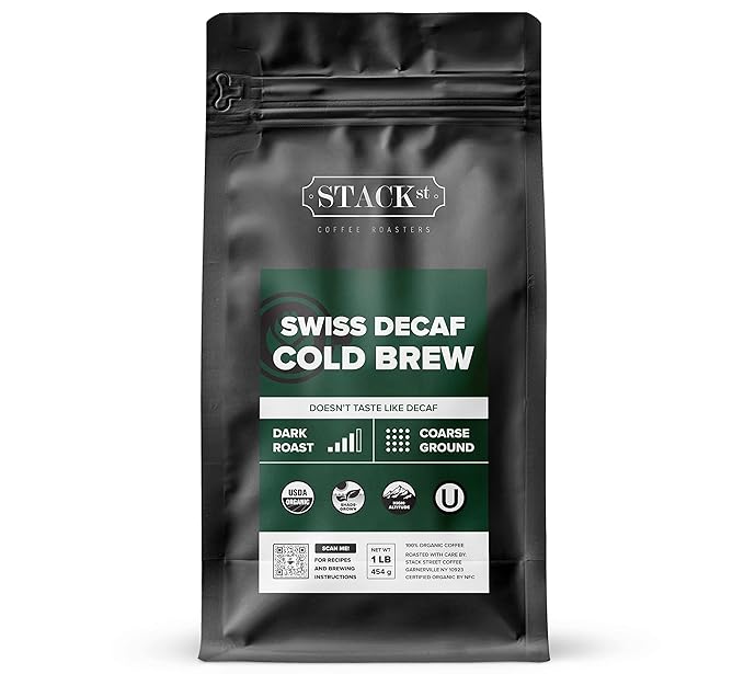 Organic Swiss Water Process Decaf Cold Brew Coffee Coarse Ground 1 LB - Dark Roast Coarse Grind - Doesn't Taste Like Decaf! - 100% Arabica Single Origin Beans – By Stack Street