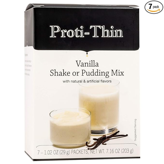 Proti-Thin High Protein Creamy Vanilla Pudding/Shake Mix, 15g Protein, Low Calorie, Low Carb, Low Fat, Low Sugar, No Gluten Ingredients, Aspartame Free, KETO Friendly, Ideal Protein Compatible, 7/Box