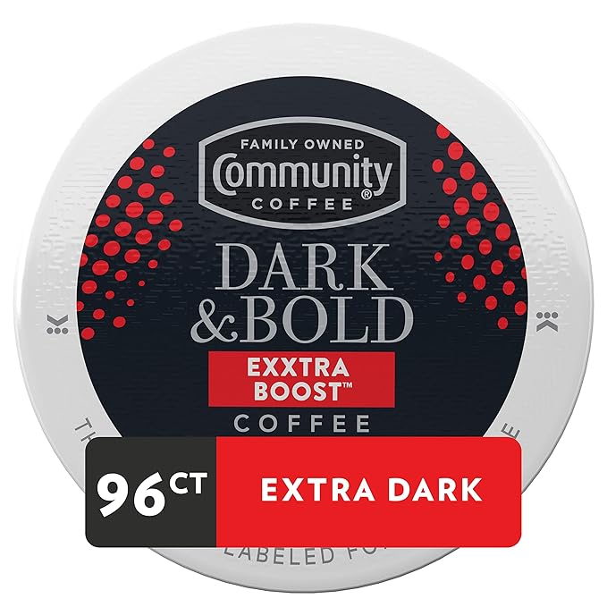 Community Coffee Dark & Bold Exxtra Boost 96 Count Coffee Pods, Compatible with Keurig 2.0 K-Cup Brewers, 24 count (Pack of 4)