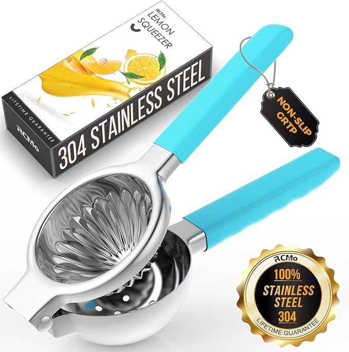 Lemon Squeezer Stainless Steel - Premium Quality, Heavy Duty Solid Metal Squeezer Bowl - Large Manual Citrus Press Juicer and Lime Squeezer (Blue)