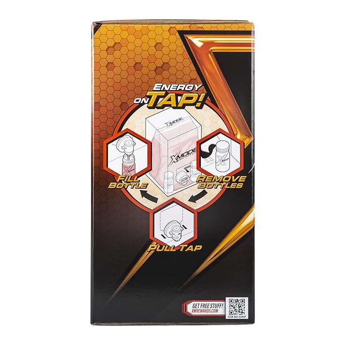 XMODE Energy Shots on Tap (Tangerine Scream Flavor) – 100 Serving Dispenser with Refillable Bottles for On-Demand Energy at 150mg Caffeine Per Oz