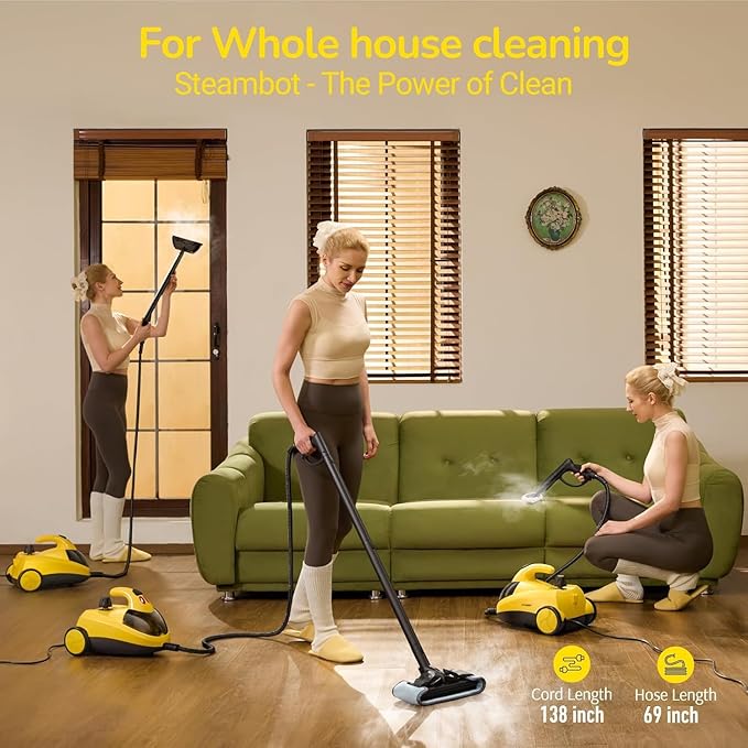 37-in-1 Steam Cleaner mop for Home & Car, 2L Water Tank, 4.3ft Hose, Deep Steam Cleaning for Floors, Tiles, Grout, Windows, Kitchen, Living Room – Multi-Surface Steamer