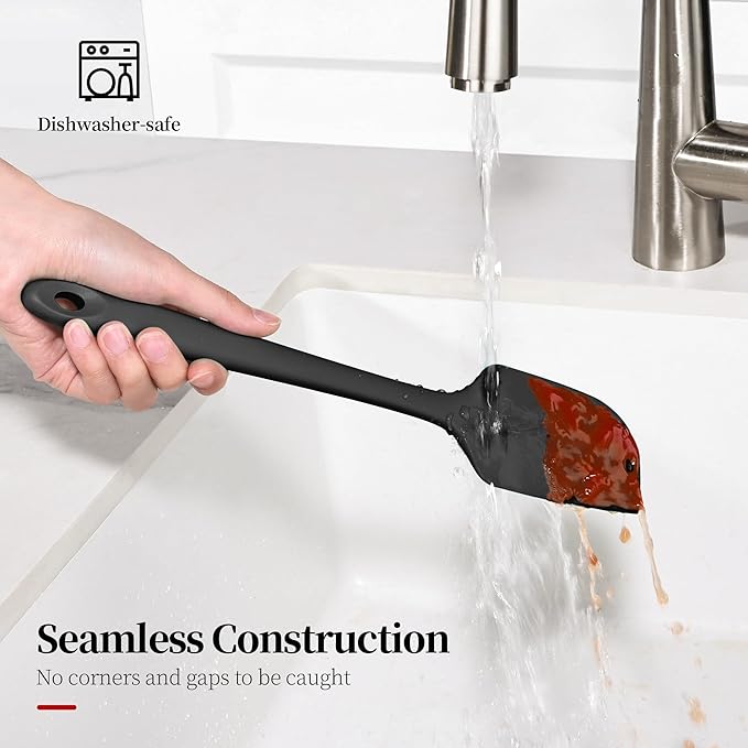 600ºF Heat Resistant Spatula, 11.34 inch High Heat Food Safe Semless Kitchen Silicone Scraper for Cooking Baking Mixing Scraping Stirring Nonstick Cookware Pan Bowl (Black)