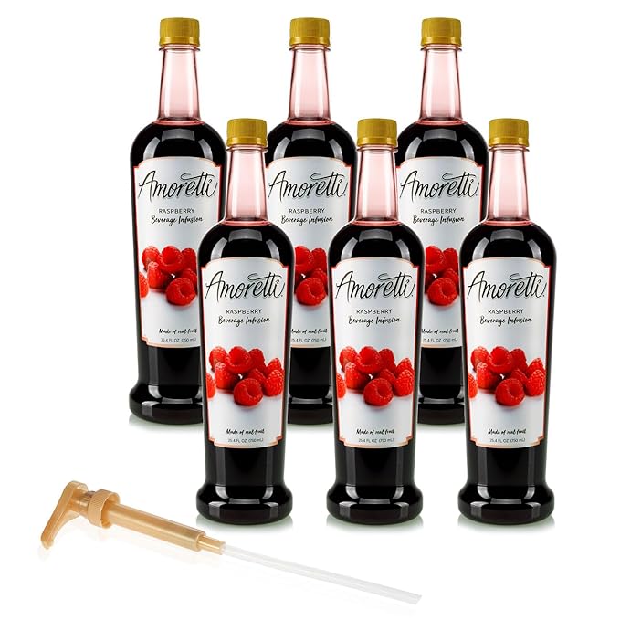 Amoretti - Raspberry Beverage Infusion - Drink Mix & Water Enhancer with Pump for Flavoring Cocktails, Waters, Teas, and other Beverages, Preservative Free