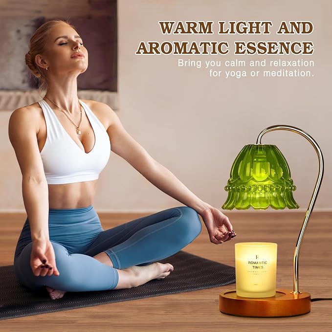 Dimmable Candle Warmer Lamp with Timer, Green Flower Candle Lamp Warmer for Jar Candles, Unique Women Mom Birthday Gifts Ideas, Fall Decor for Home Bedroom Living Room