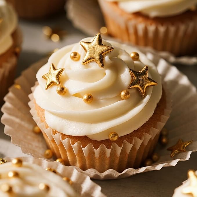 Twisweet Gold Sprinkles, Edible Gold Stars for Cake Decorating, Sugar Sprinkles for Baking, Mix Size Gold Candy, Cake Topper Ice Cream Cupcake Cookie Toppings Dessert Decorations, Christmas Wedding Birthday Party Supplies (130g/4.58oz)