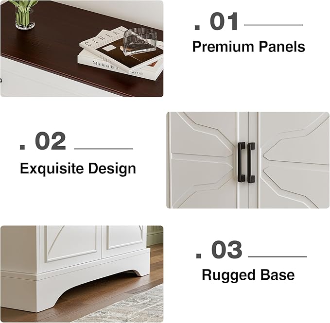 Buffet Cabinet with Storage, Coffee Bar with Drawer & Adjustable Shelf, Modern Sideboard for Kitchen, Dining Room, Living Room, White