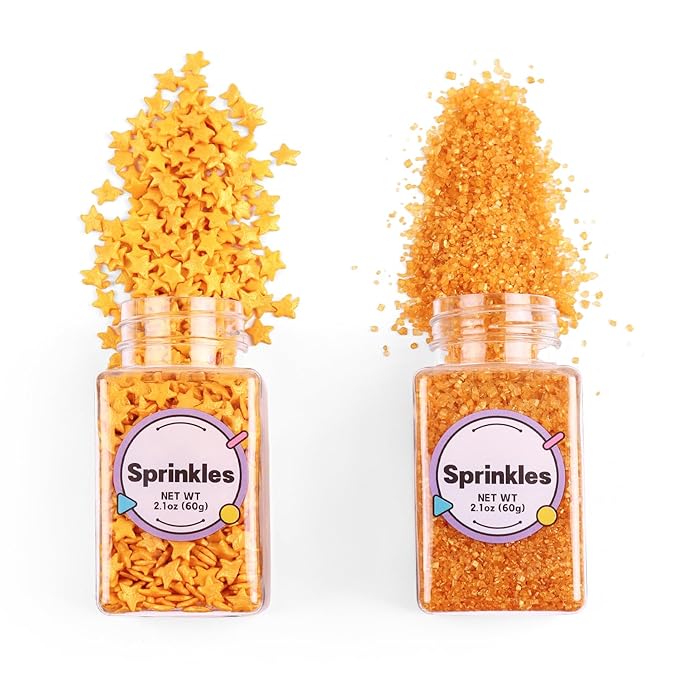 Gold Star Sprinkles for Cake Decorating, Gold Sprinkles, Edible Gold Sanding Sugar for Cake, Cupcake, Cookies, and Ice Cream Toppings. (120g/4.2oz)