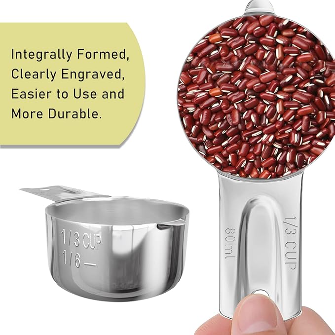 1PCS 1/3Cup (80ml, 2.7oz) Single Measuring Cup, Stainless Steel Measure Scoop, Metric and US Measurement, Dishwasher Safe