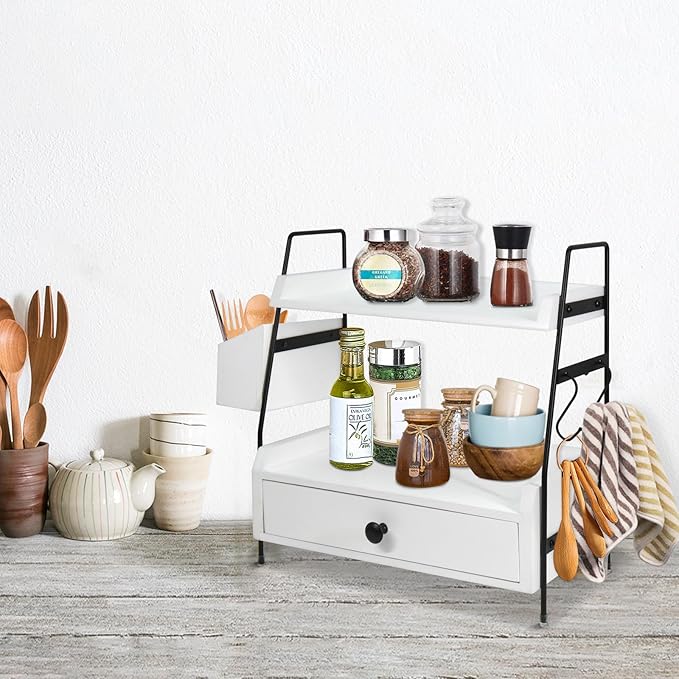 Coffee Bar Accessories and Organizer Countertop, Coffee Station Organizer Kitchen Counter Shelf Organizer, Coffee Condiment Storage, Cup Lid Holder Countertop Shelf for Bathroom