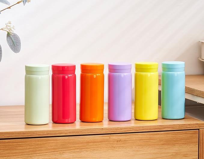 Mini Thermos Cute Water Bottle - 7 oz Tiny Insulated Vacuum 18/10 Stainless Steel Small Flask - Leak Proof & Spill Proof & Keeps Cold and Hot for Drink, Coffee, Tea-6PC