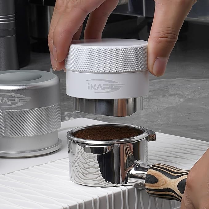 IKAPE 53MM Coffee Distributor, Gravity Adaptive Espresso Distributor Fits All 54MM Espresso Portafilter, Compatible with 54MM Breville Bottomless Portafilter (White)