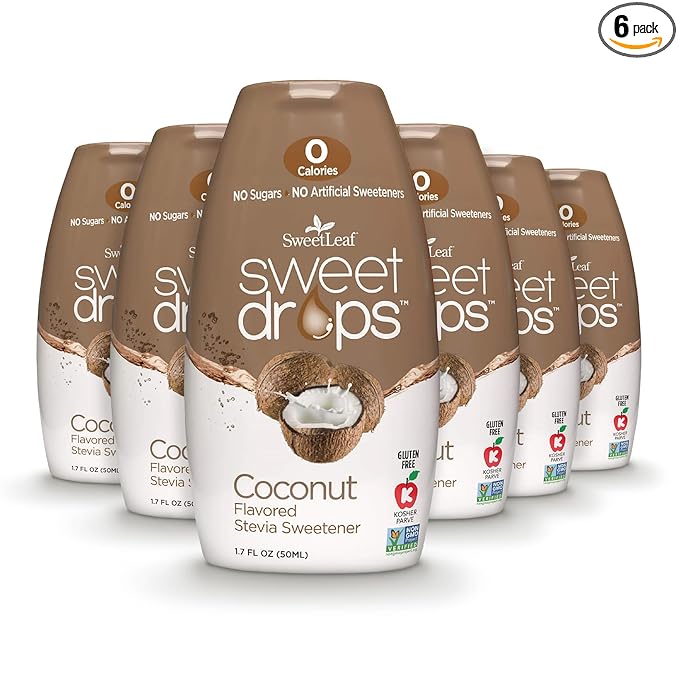 SweetLeaf Sweet Drops Coconut Stevia Liquid Sweetener - Flavor Foods, Keto Coffee with Sugar Free, Zero Calorie, Non-Glycemic Response SweetLeaf Stevia Drops, 1.7 Fl Oz Ea (Pack of 6)