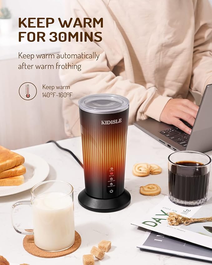 4-in-1 Electric Milk Frother and Steamer, Milk Steamer and Cold Foam Maker, Hot Chocolate Maker, Frother for Coffee, Latte, Macchiato, Cappuccino, BPA Free, Black