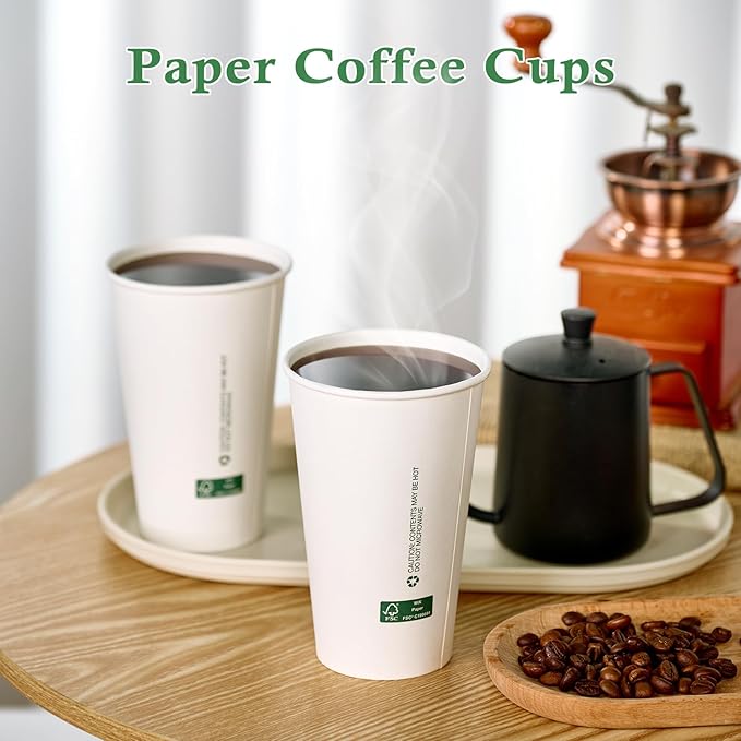 LITOPAK 210 Pack 16 oz Disposable Paper Coffee Cups, White FSC Hot Coffee Cups for Multiple Drinks for Office, Store, Home