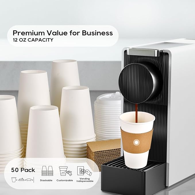 JOLLY PARTY [50 Pack] 16 oz Paper Coffee Cups, Disposable Paper Coffee Cup with Lids, Sleeves, and Stirrers, Hot/Cold Beverage Drinking Cup for Water, Juice or Tea, Suitable for Home, Shops and Cafes