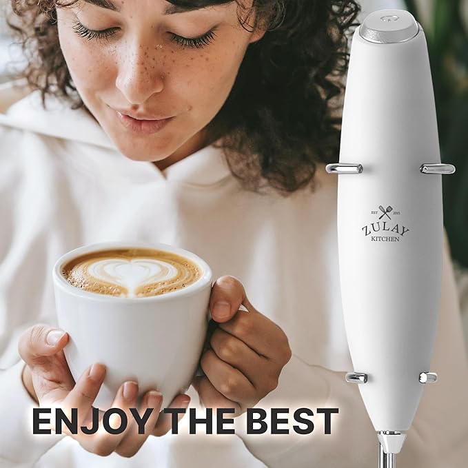 Zulay Kitchen Milk Frother with Patented Tornado Triple Whisk – Handheld Foam Maker for Coffee, Lattes, Matcha & Hot Chocolate – Rich, Creamy Froth in Seconds -