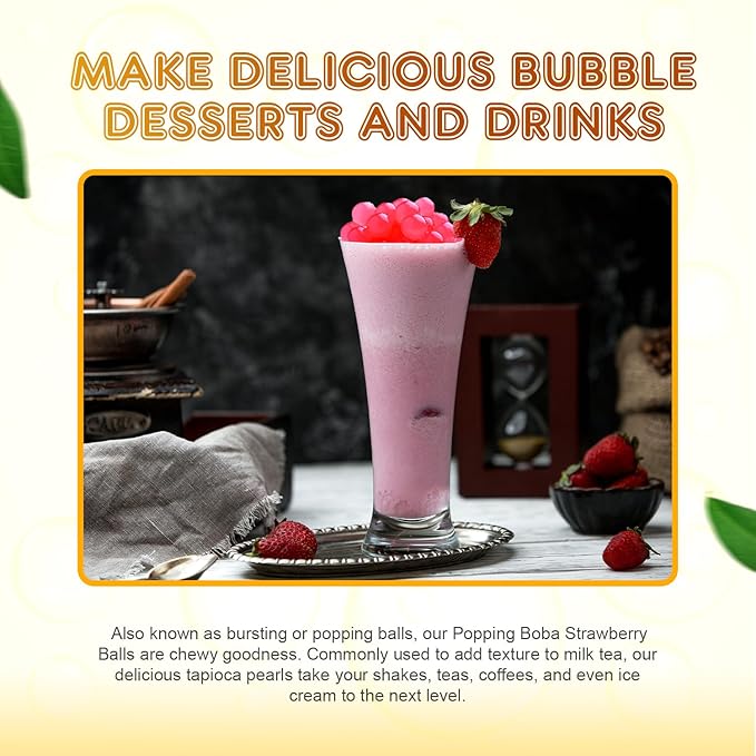 Fanale Strawberry Popping Boba Pearls, Vegan, Non GMO, Gluten Free, Fat Free, Perfect for Bubble Tea, Smoothies, Ice Cream, Desserts, and Beverages 1lb x 12.