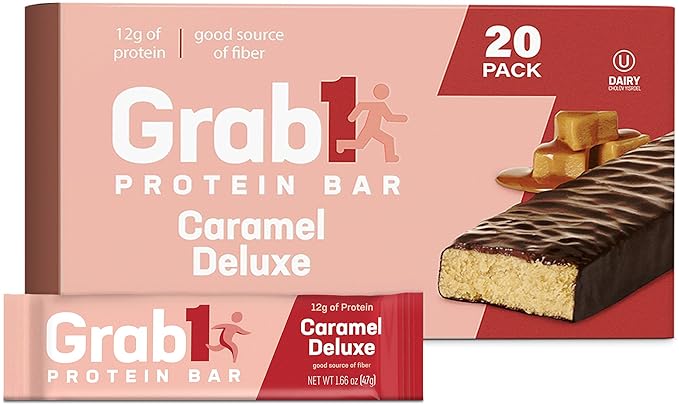 Grab1 Caramel Deluxe Protein Bars (20 Bars) | Controls Hunger | Certified Kosher | Delicious Tasting | Low Calorie | Great Meal Replacement or Snack