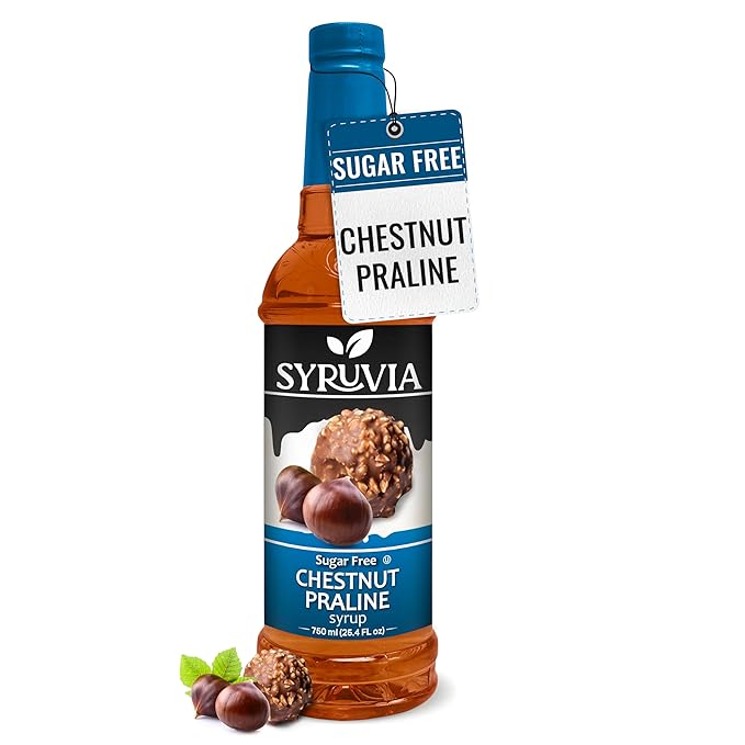 Syruvia Sugar Free Coffee Syrup, Chestnut Praline Flavored Syrup for Drinks, Lattes, and Desserts – 25.4 fl oz