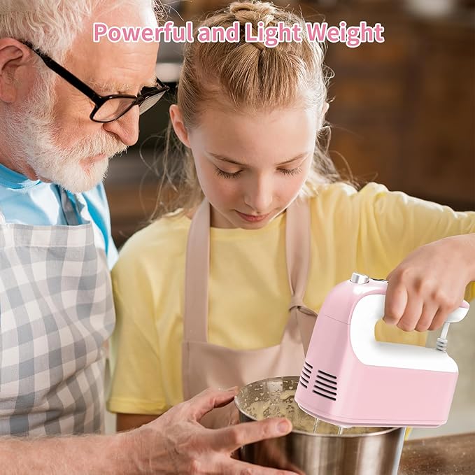9-Speed Digital Hand Mixer Electric, 400W DC Motor, Hand Mixer electric Handheld with Snap-On Storage Case, Touch Button, Turbo Boost, 5x Stainless Steel Accessories (Pink)