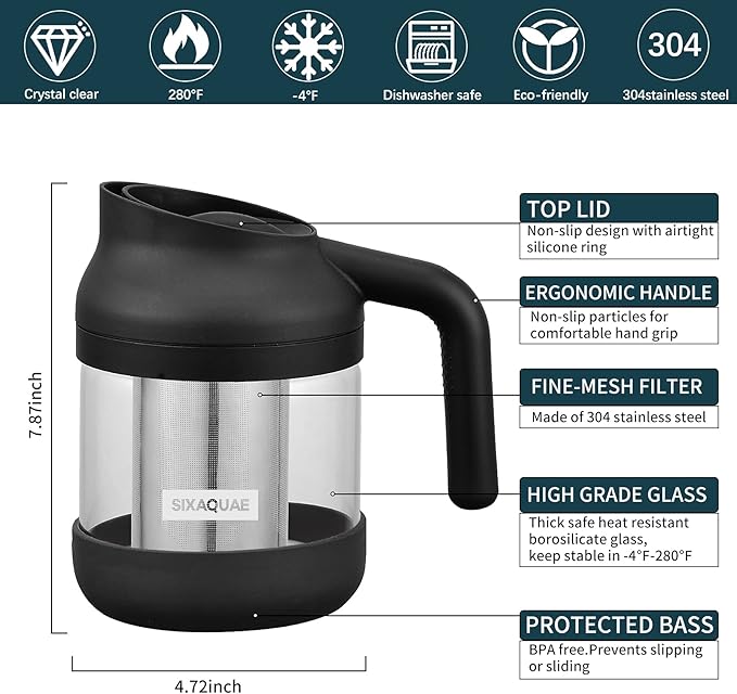 Cold Brew Coffee Maker Stainless Steel Strainer Large,Durable Iced Coffee Maker Cold Brew Pitcher,Dishwasher Safe 38 Oz Iced Tea Maker