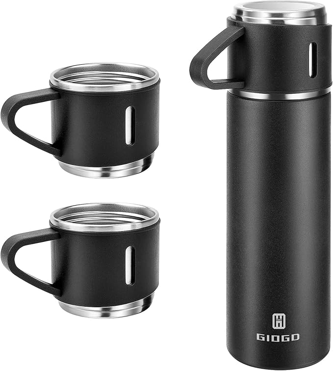 Stainless Steel Thermo 500ml/16.9oz Vacuum Insulated Bottle with Cup for Coffee Hot drink and Cold drink water flask.(Black,Set)