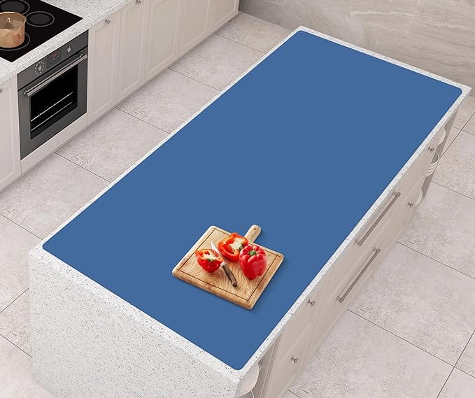 AECHY Silicone Mats for Kitchen Counter 47"x23.6"x0.08”, Largest Heat Resistant Mat Shipped Rolled Up Kitchen Island Silicone Countertop Protector Mat Nonslip Extra Large Counter Mat, Blue