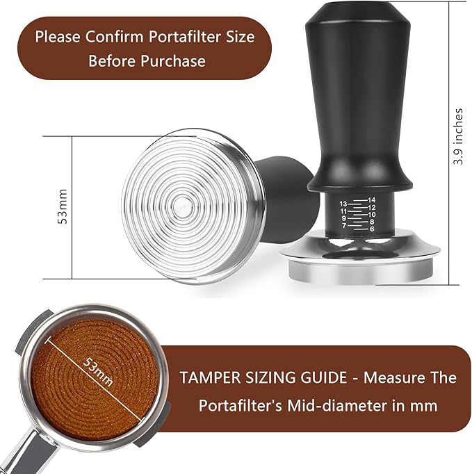53mm Espresso Tamper Set - Dual-Spring Calibrated Coffee Tamper, 8-Needle WDT Tool Espresso Distribution Tool, Magnetic Aluminum Dosing Funnel, Reusable Puck Screen, Fit for 53mm Portafilters