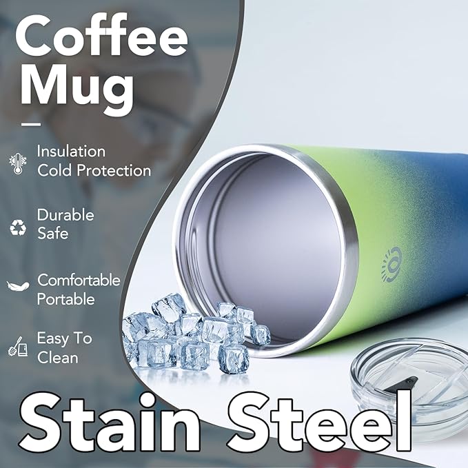Insulated Coffee Mug with Lid, Reusable Stainless Steel Travel Coffee Cup, 16 Oz Double Wall Vacuum Spill Proof Tumbler Cups for Men and Women Hot & Cold Drinks（Forest）