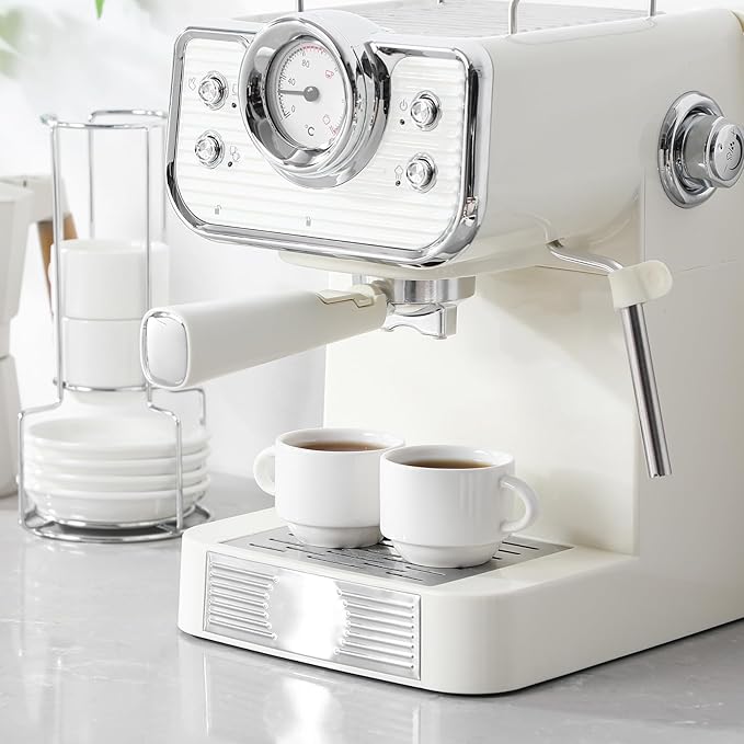 MALACASA 2.5 OZ Porcelain Espresso Cups with Saucers and Metal Stand Set of 4, Stackable Cappuccino Cups, White Expresso Shots Cup Set for Coffee Drinks, Latte, Tea
